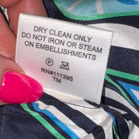 2000s TORY BURCH SILK Fish Print Blue/Turquoise embellished Kaftan Dress size 8 - Picture 9 of 9